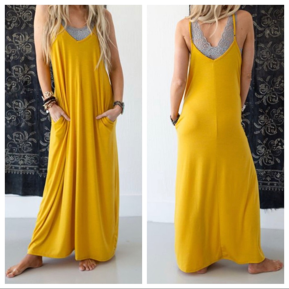 #38 Adjustable straps loose fit side pocket maxi dress - Picture 2 of 2